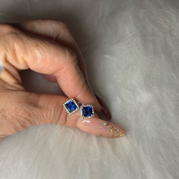 Elegant Blue and Silver Stud Earrings - Picture 9 of 9